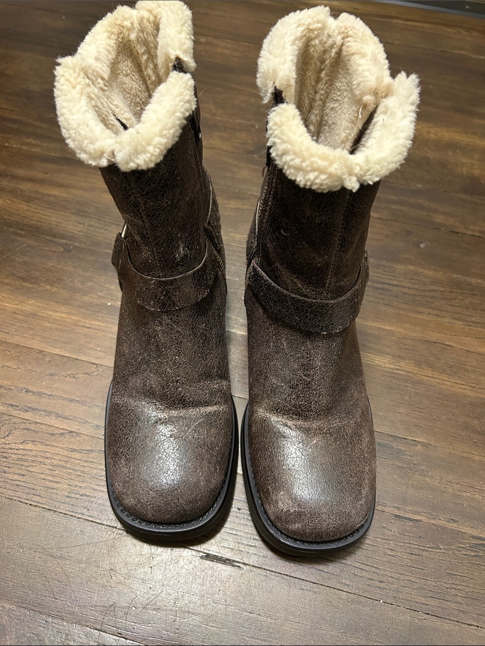 Steve Madden Brixton -F bBrown Lined Distressed Leather Buckle Moto Boots size 6